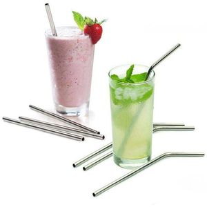 Roestvrijstalen rietjes met reinigingsborstel Straight Bend Herbruikbaar Metalen Drinken Straw voor Cups Home Keuken Bar Accessoires