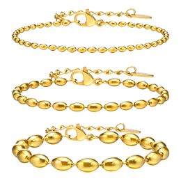 Bracelet de perles de Rugby élégant en acier inoxydable, chaîne de perles plaquée or pour hommes et femmes, cadeaux à la mode 2mm/3mm/5mm 8.26 pouces n1619