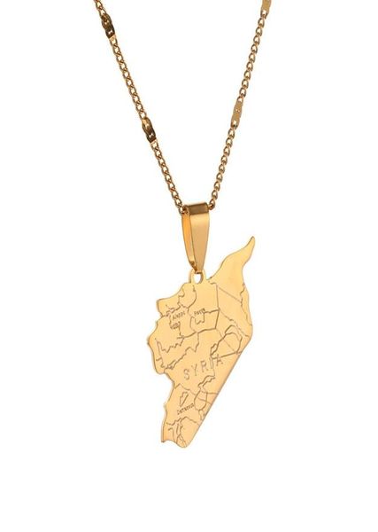 Acier inoxydable Syrie Carte Drapeau Pendentif Colliers Mode Syriens Carte Chaîne Jewelry5443558