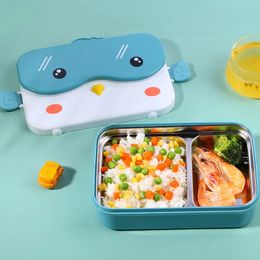 Roestvrijstalen servies Thermische lunchbox voor maaltijd Student School Bento Box Leuke Uil Cartoon Bestekset Opslag voor kinderen 240103
