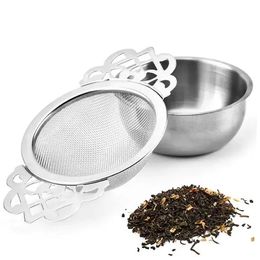 Colador de té de acero inoxidable Filtro de té con taza inferior Mango doble Filtro de especias a granel Colador de té reutilizable Accesorios para tetera RRE15195