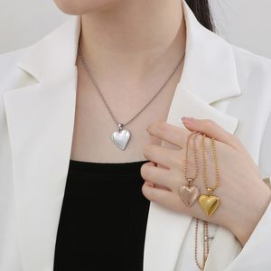 Collier pendentif coeur tridimensionnel en acier inoxydable, bijoux classiques plaqués or véritable 18 carats