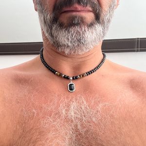 Roestvrijstalen tijger oog zwart kristal hanger ketting mannen persoonlijkheid mode natuursteen streng ketting ketting sieraden