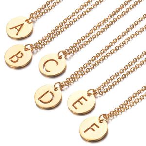 Roestvrijstalen kleine ronde schijf initiële ketting goud zilver kleur letters naam choker voor vrouwen minimalistische hanger sieraden G220310