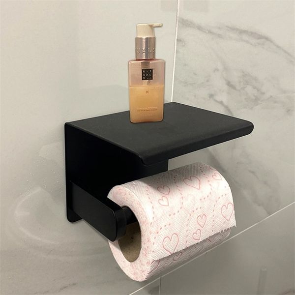 Acier inoxydable toilette salle de bain mural WC papier support pour téléphone étagère rouleau étagère accessoires 220611