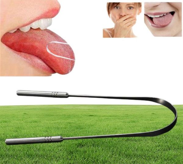 Raspador de lengua de acero inoxidable limpiador bucal limpieza del aliento fresco cepillo de dientes recubierto herramientas de cuidado de higiene Dental 4513303