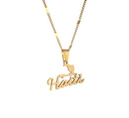 Collier pendentif carte d'haïti en acier inoxydable pour femmes et filles, chaîne Ayiti de fête, bijoux 4258135