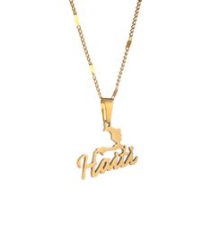 Acier en acier inoxydable tendance Haïti Carte pendentif collier féminin filles Ayiti Maps Party Haiti Chain Bijoux9602686