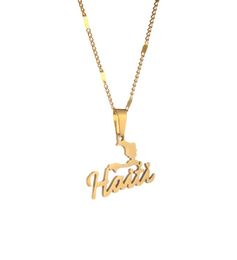 Acier en acier inoxydable tendance Haïti Carte pendentif collier féminin filles Ayiti Maps Party Haiti Chain Bijoux6273877