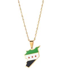 Acier inoxydable tendance Syrie Carte Flag des pendentifs Colliers Syriens Maps Femme Collier 6039294