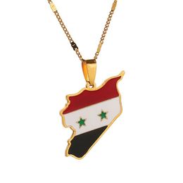 Colliers tendance en acier inoxydable avec pendentif drapeau de la carte syrienne, chaîne de carte syrienne, bijoux 335n