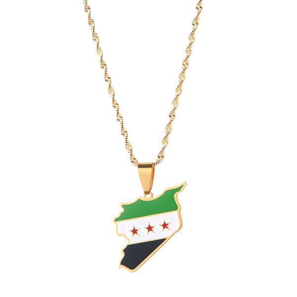 Acier inoxydable à la mode Syrie carte drapeau pendentif colliers syriens cartes femmes collier