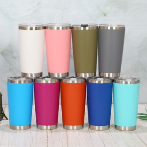 Vasos de acero inoxidable Tazas para autos Taza de viaje con aislamiento al vacío de 20 oz Botella de agua de metal Cerveza Tazas de café con tapa 10 colores WLL847