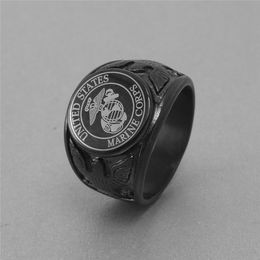 Roestvrij staal Verenigde Staten Officieren Marine Corps US Militaire ringen Zilveren Goud Zwart USMC Herenring sieraden