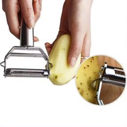 Roestvrijstalen groentefruit peeler keuken multifunctie meloen dubbele kop peeler home aardappel snijslijzer shredder wortel peeler