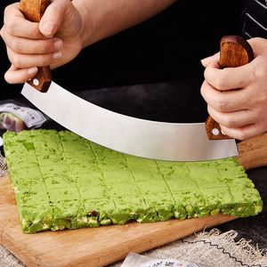 Couteau à Nougat végétal en acier inoxydable, coupe-Pizza aux herbes domestiques avec Double manche en bois, outils de cuisson de cuisine