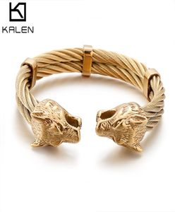 Acier inoxydable Viking Wolf Bangle Man câble or / noir / argent couleur animal bracelet hommes bijoux 2109188671536