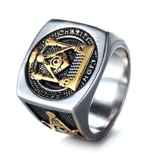 Rvs Vintage Masonic Ringen Broederschap Fraternal Association Punk Hip Hop Heren Masonen Ring Jewel Vrijmetselarij Symbool Emblemen Sieraden Geschenken