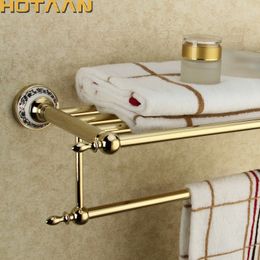 RVS Wandmontage Goud Kleur Badhanddoekenrek Actieve Badkamer Handdoekhouder Dubbele Handdoek Plank Badkamer Accessoires T200916