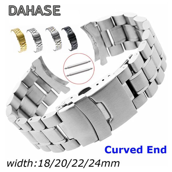 Bracelet de montre en acier inoxydable 18mm 20mm 22mm 24mm bracelet bracelet extrémité incurvée bracelet de montre double boucle de verrouillage ceinture de poignet de remplacement 240118