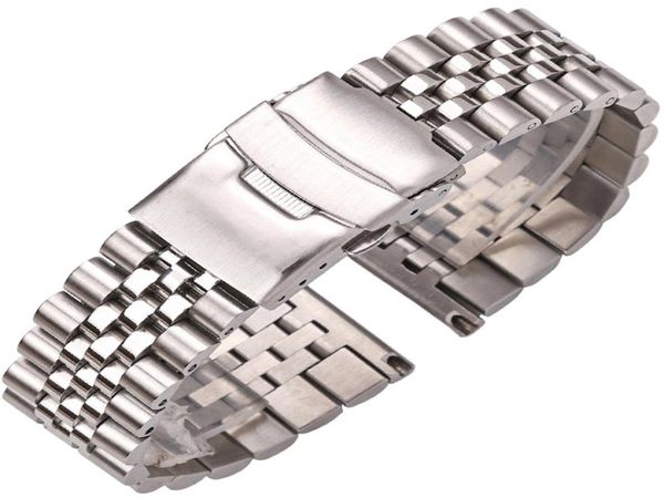 Bracelet de sangle de montre en acier inoxydable 18 mm 20 mm 22 mm 24 mm Femmes hommes Silver Solid Metal Watch Band accessoires