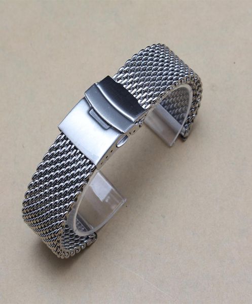 Band de montre en acier inoxydable Double clic bracelets argentés safty Buckle