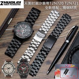 Roestvrijstalen horlogeband voor heren timex T2N720 T2N721 TW2R55500 T2N721 horlogeband 24 * 16mm lug-end zilver zwarte armband H0915