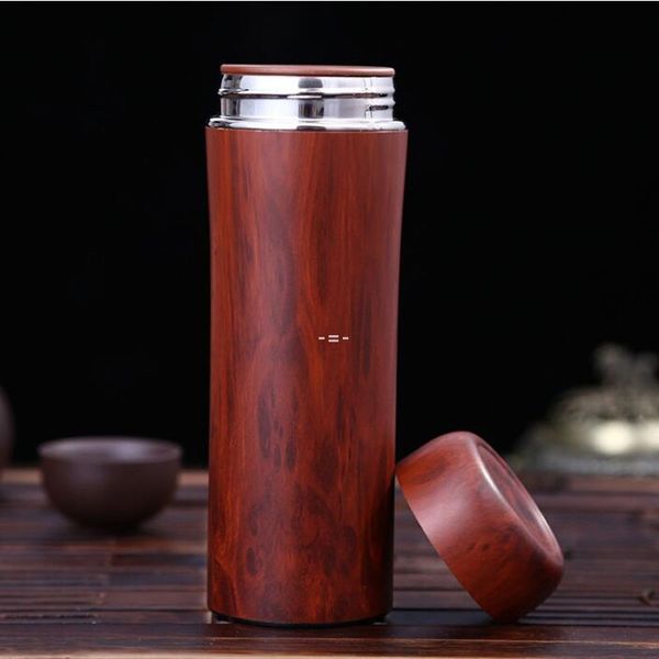 Bouteilles d'eau en acier inoxydable 2 couleurs isolation à double paroi tasses à thé en bois motif d'impression en bambou couleur thermos tasses RRE12953