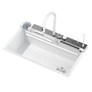 Fregadero de cocina blanco de acero inoxidable, fregadero de cascada inteligente para cocina, lavavajillas, lavabo nano grande, productos de fregadero multifunción