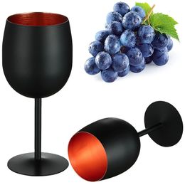 Roestvrijstalen wijnglasset van 2 zwarte en koperen verzameling 350 ml onbreekbare glazen 240430