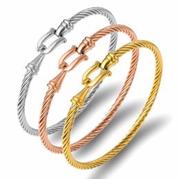 Pulseras finas de alambre de acero inoxidable para mujer, brazaletes de Color dorado, joyería 316L