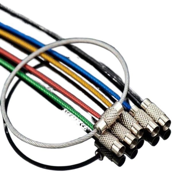 Fil d'acier inoxydable porte-clés clé câble anneau corde 7 couleurs tube en caoutchouc vis outil de verrouillage