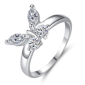 Anillo de plata de ley 925 brillante con diamantes completos y circonitas cúbicas, anillo de mariposa con diamantes de circonita cúbica, anillo de compromiso de eternidad, anillo de boda para mujer