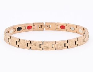 Acier inoxydable femmes bijoux aimant 4 en 1 élément santé bracelet eau ondulation caractère motif bracelets plaqué IP or rose3280797