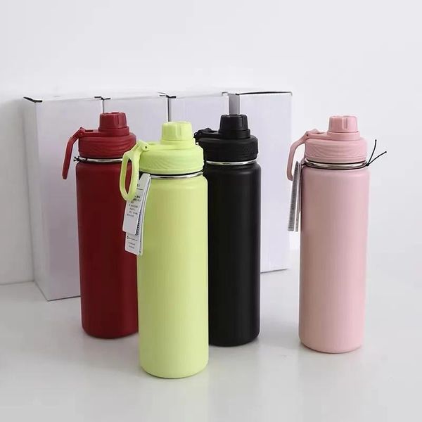 Botellas de agua de acero inoxidable para yoga, deportes, fitness, vaso aislado de color puro simple, tazas con tapa, taza de regalo con aislamiento térmico