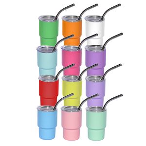 Sublimation en acier inoxydable 3 oz Gobelets à vin 12 couleurs Verre à liqueur avec couvercle en plastique et pailles en métal par Express 48PCS/CTN A0141