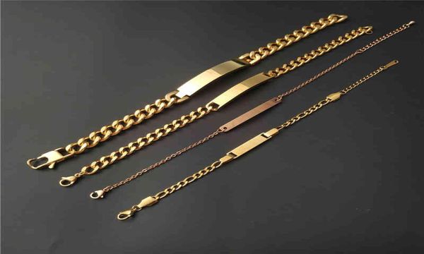 Stainls Steel Sier18K Gold Pladedrose Gold Color Réglable Lien Cuban Chaînes Nom Gravé Kids Id Bracelet2419266