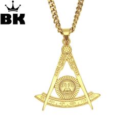 Stainlesteel Mens Gold Past Master Hanger Ketting met vierkante Masonic Vrijmetselaars Sieraden met 5mm 70cm Cubaanse ketting X0509