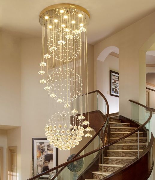 Lustre d'escalier bâtiment duplex cage d'escalier long lustre moderne villa européenne bâtiment salon lustre en cristal LLFA