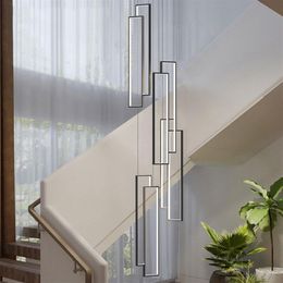 Lustres d'escalier lampe simple moderne villa lustres nordique salon lumières duplex étage lustre loft appartement led lamps259N