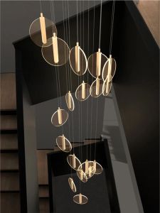Trap led hanger lampen moderne villa hotel lobby hangende lamp creatief duplex loft roterende lange kroonluchter huizendecoratielamp