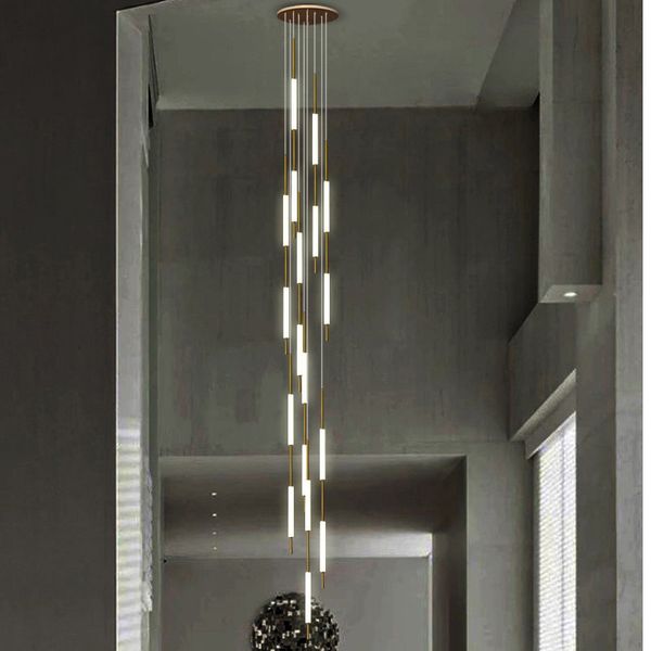 Lámparas colgantes de escalera Villa moderno minimalista Hotel diseñador salón Led iluminación acrílica lámpara de línea larga para edificio dúplex