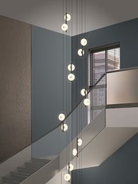 Escalera lámpara de araña larga sala de estar minimalista moderno comedor nordic luxury villa duplex loft diseñador giratorio firante f