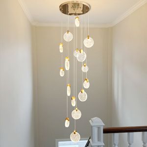 Trap lange LED-hanglamp luxe kristallen lamp villa hotel hanglamp postmoderne roterende trap hanglamp