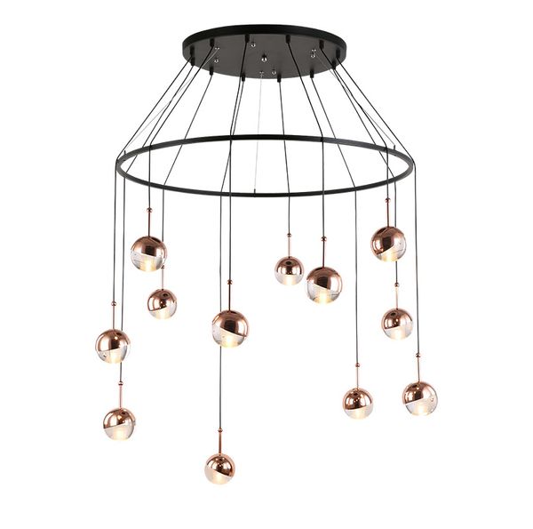 Escalier Pendentif Lampe avec Boule Acrylique Solide Rose Or Goutte De Pluie Lustre Salle À Manger Chambre Salon Luminaire