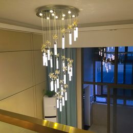 Trappen Droplight Dubbele Entry Building Hanglampen Crystal Moderne Woonkamer Lange Kroonluchter LED Creatieve Lamp