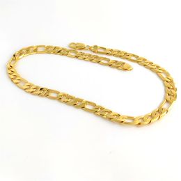 Gestempeld 24 K Solid Yellow Gold Figaro Chain Link Ketting 12mm Mens RealCarat Gold gevuld Verjaardag Kerstcadeau220t