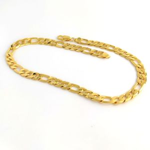 Gestempeld 24 K Solid Yellow Gold Figaro Chain Link Ketting 12mm Mens RealCarat Gold gevuld Verjaardag Kerstcadeau261Q