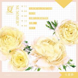 Estampage de jolies fleurs d'été, Rose jaune, ruban PET, fabrication de cartes, planificateur, autocollant de Plan de Scrapbooking, DIY bricolage