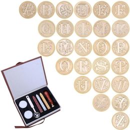 Postzegels 26 Engelse Alfabetten Metalen Zegel Stempel Beginletter Vintage A-Z Alfabet Letter Wax Badge Seal Stamp Wax Kit Set Met Doos 230710